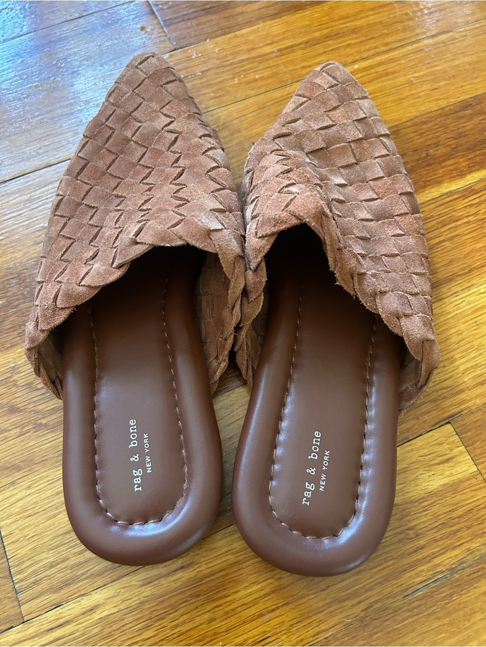 rag & bone Tan/brown Woven Suede Pointed Mule Slides size 38.5